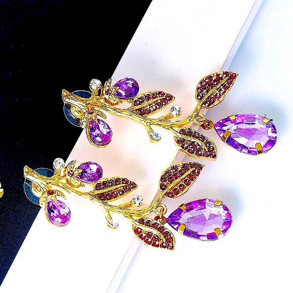 Source Unknown Jewelry - Eggplant Purple Crystal Coconut Stud Dangle Drop Earrings